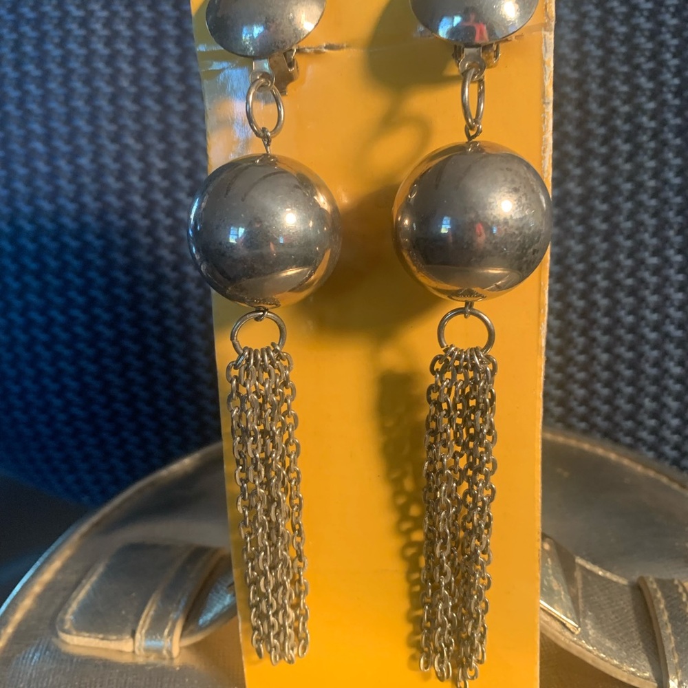 Lulu's Silver Ball Tassel Drop Earrings